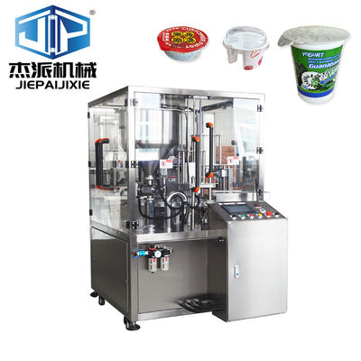 Máquina automática de relleno y sellado de tazas de productos lácteos de mermelada de 380V con control de temperatura de la trampilla