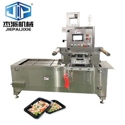 Máquina de sellado automático de embalaje de piel de bandeja para embalaje de fideos fritos Forma de embalaje bandeja / tazón / contenedor Rango aplicado 2100 × 900 × 1700 mm